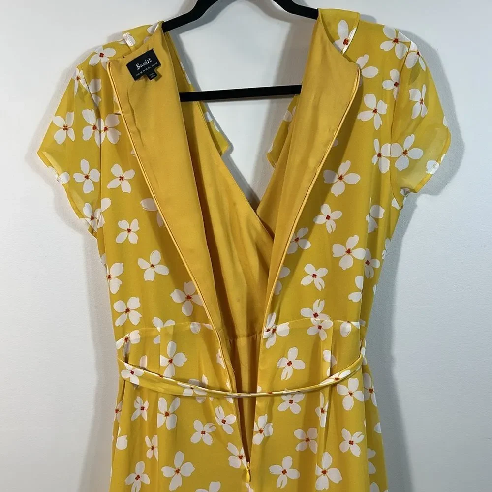 Bardot Abstract Daisy Mini Yellow Floral Ruffle Spring Tiered Dress Women 10